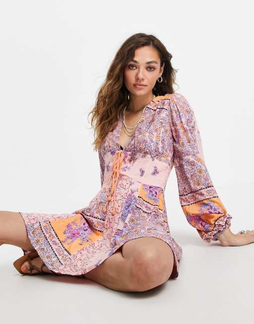 Long Sleeve Paisley - Mixing It Up Mini Dress by Free People