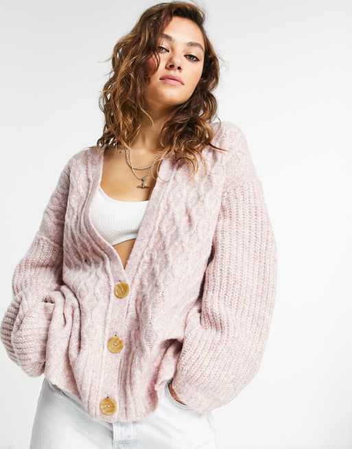 Free People Molly cable knit cardigan in pink