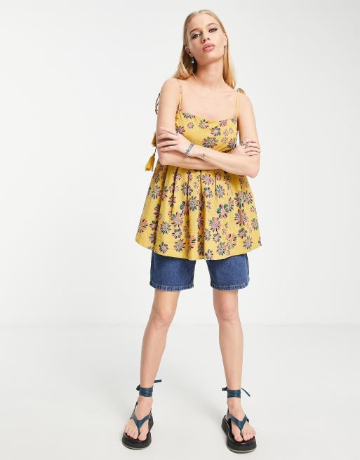Free People - Molly Indigo - Canottiera grembiule giallo dorato, 3 di 4