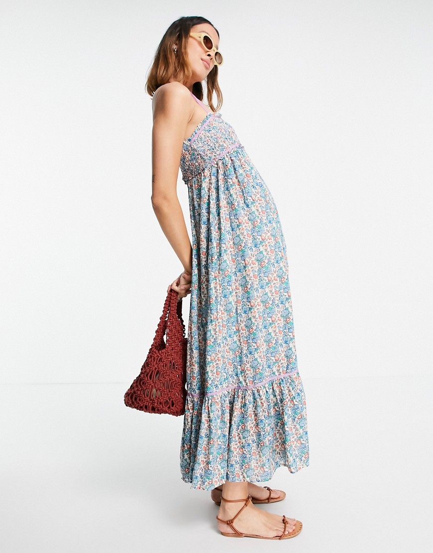 Free People - Molly Jo - Midi cami smock-kjole i blomsterprint-Blå