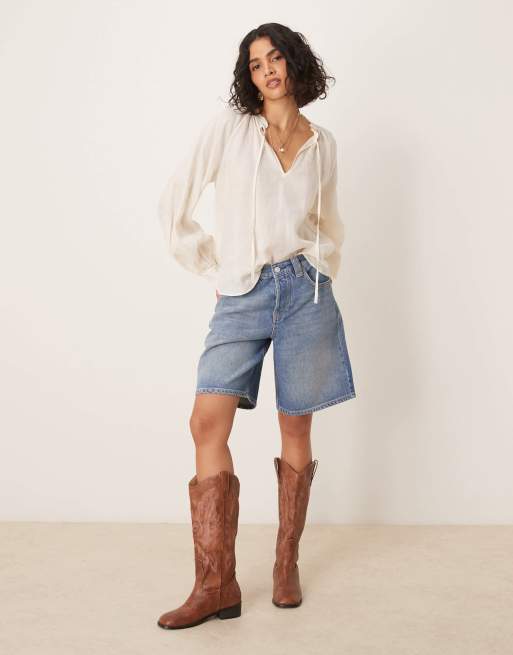 Free People montana distressed denim jorts in cowgirl blue