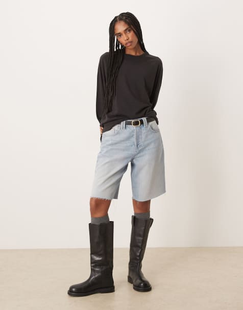 Free People – Montana – Niebieskie szorty jeansowe z surowym dołem - view 1
