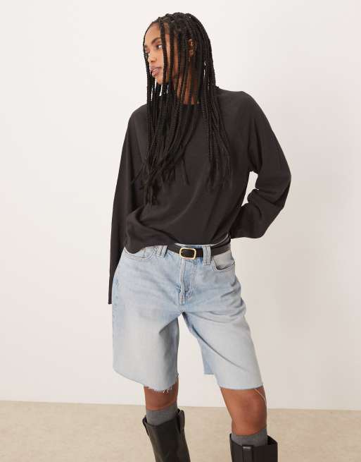 Free People montana raw hem denim shorts in cowboy blue, 2 of 5
