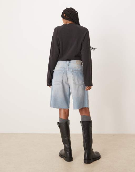 Free People montana raw hem denim shorts in cowboy blue, 3 of 5