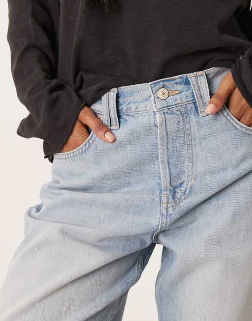 Free People montana raw hem denim shorts in cowboy blue, 4 of 5