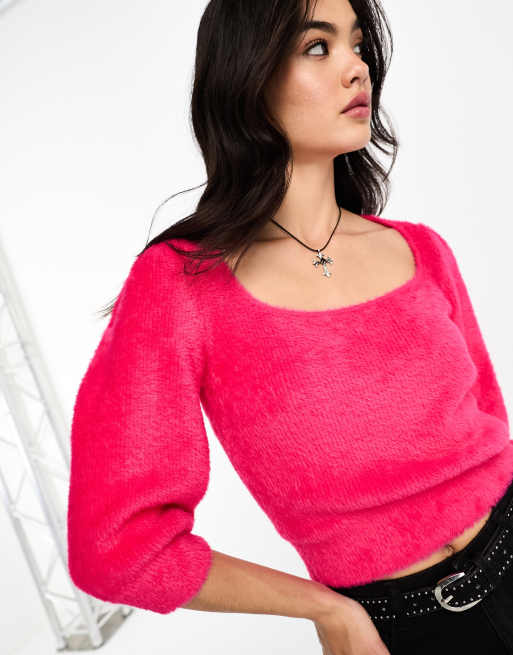 Pink Rose Soft And Fuzzy Eyelash Sweater Women's