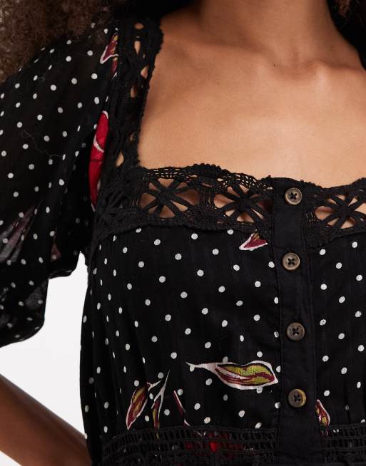 Free People morning meadows button down midi dress in black floral, 3 of 4