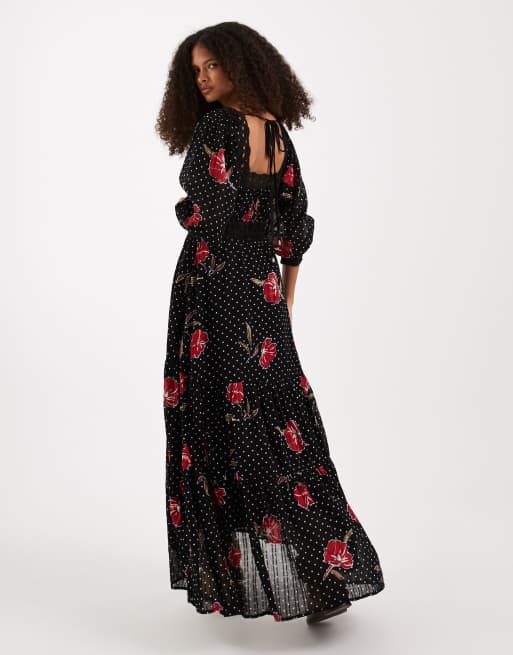 knee length dresses for ladies Free People Black Floral So Sweetly Midi Dress UK S – Reliked main image 0