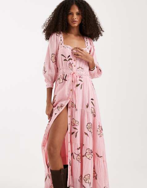 Free People morning meadows button down midi dress in pink floral - view 1