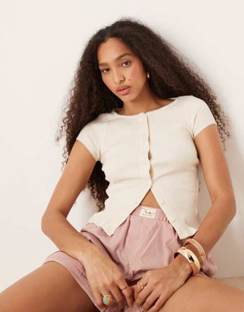 Free People most wanted button through tee in ivory - view 1