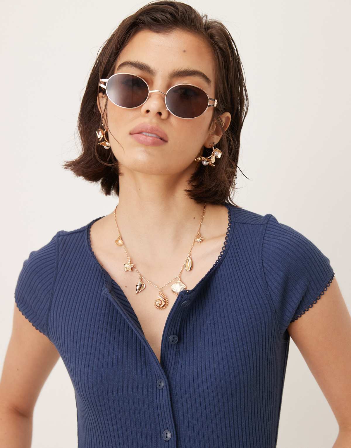 Free People most wanted button through tee in navy