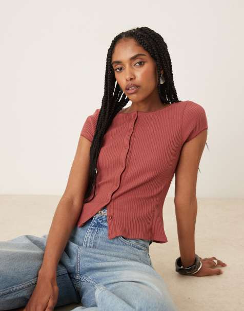 Free People Most Wanted button through tee in rust - view 1