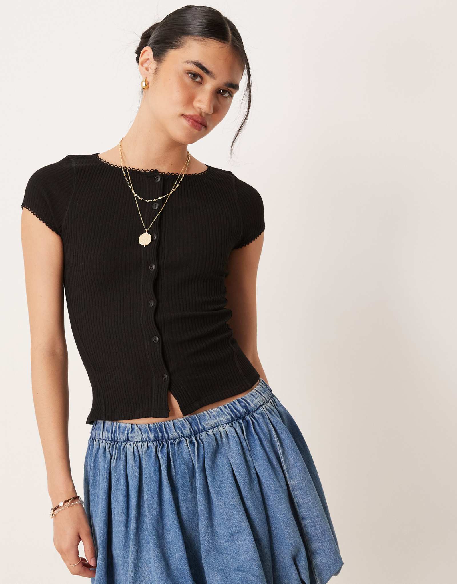 Черная футболка Free People most wanted на пуговицах