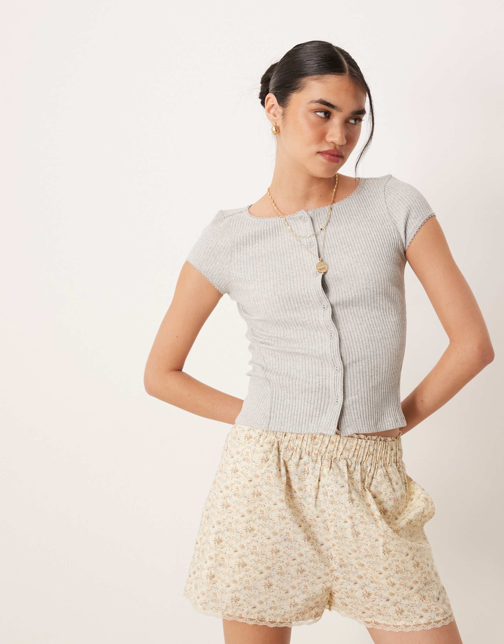 free people most wanted button up tee in heather gray