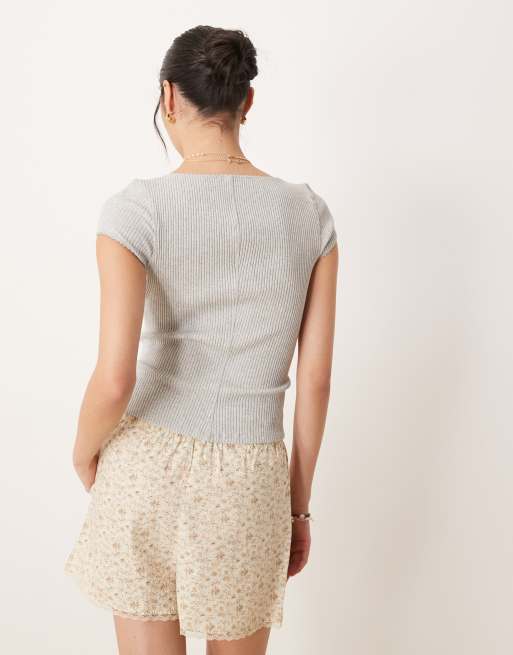 Free People most wanted button up tee in heather gray, 4 of 4