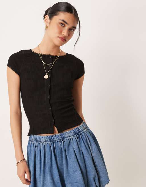 Free People – Most Wanted – Czarny zapinany na guziki T-shirt