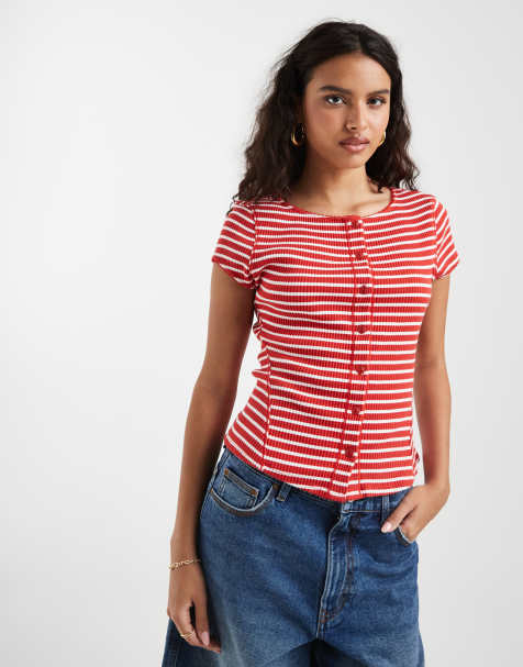 Free People most wanted short cardigan in red striped print - view 1