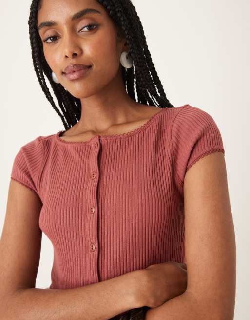 Free People - Most Wanted - T-shirt boutonné - Rouille, 2 de 4