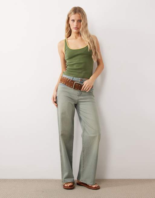 Free People moxie contrast tank top in khaki, 2 of 4