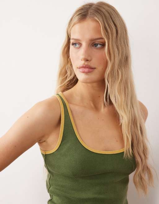 Free People moxie contrast tank top in khaki, 3 of 4