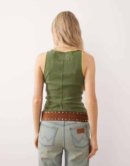 Free People moxie contrast tank top in khaki, 4 of 4