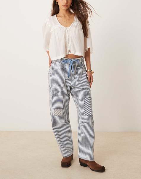 Free People - Moxie - Jeans met hickory-strepen en gestrikte taille in leiblauw - view 1