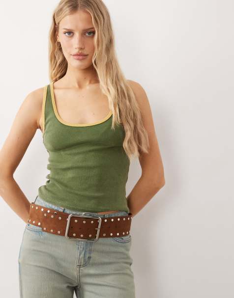 Free People - Moxie - Kakigrøn tanktop med kontrastdetalje - view 1