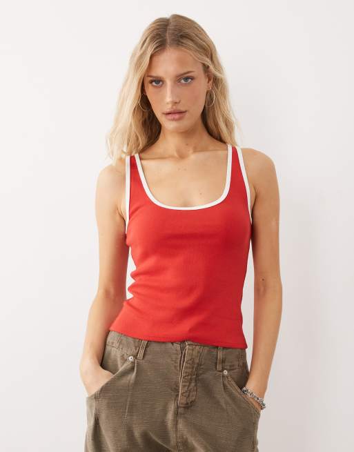 Free People - Moxie - Top senza maniche rosso con bordi a contrasto, 4 di 4