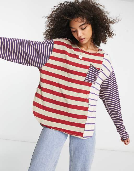 Free People multi stripe long sleeve jersey top in multi