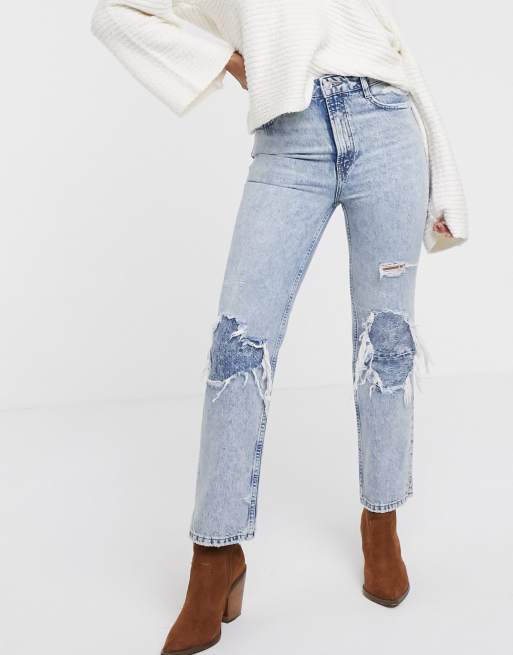 Free People – My Own Lane – Jeansy z rozszerzanymi nogawkami i rozdarciami na kolanach