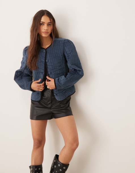Free People natalia quilted velvet jacket in indigo blue - view 1