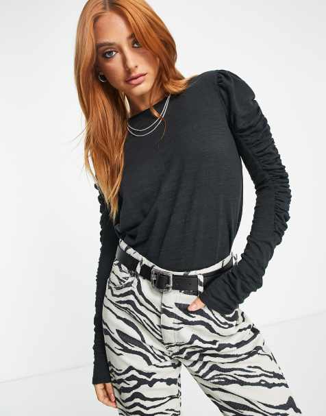 Free People Natasha ruched sleeve top in black - view 1