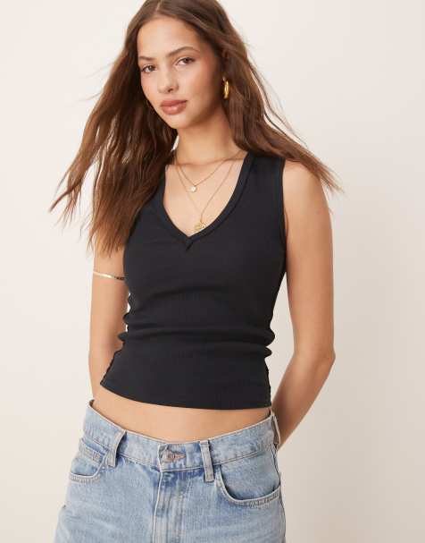 Free People – Neria – Tanktop in Schwarz mit V-Ausschnitt - view 1