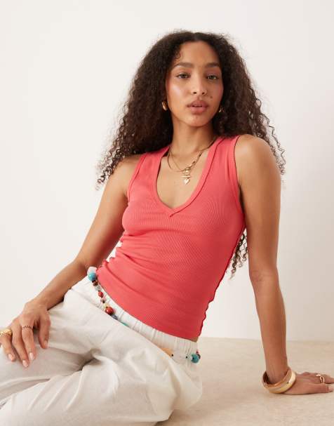 Free People - Neria - Top senza maniche rosso con scollo a V - view 1