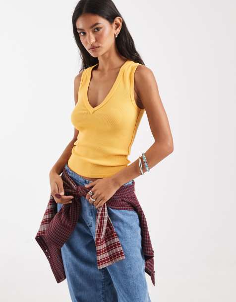 Free People Neria v neck tank top in golden
