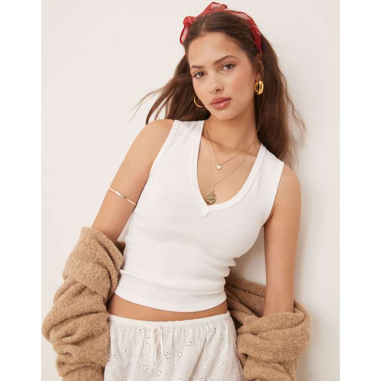 フリーピープル Free People Neria Tank レディース シャツ トップス Ivory Free People neria v-neck tank top in ivory | ASOS