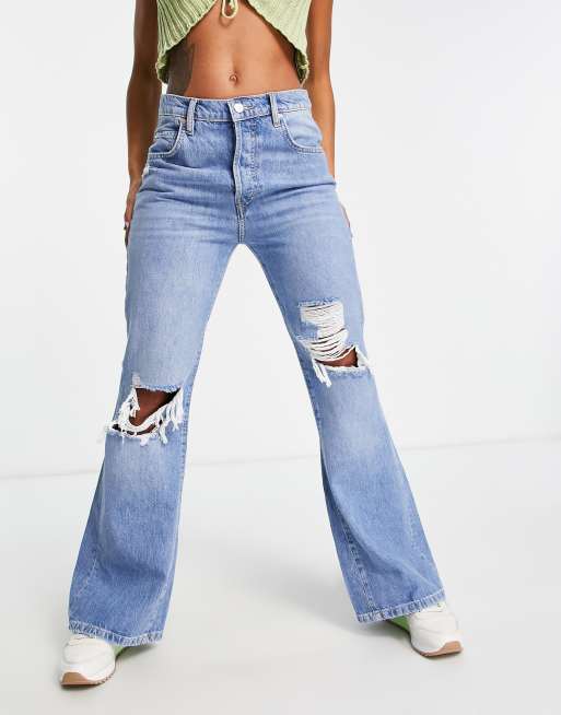 Free People new dawn rip detail flare in victoria blue