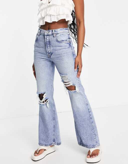 Free People New Dawn rip detail flares in victoria blue
