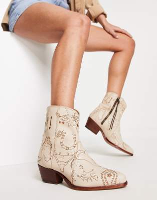 Free People New Frontier doodle print western boot in beige