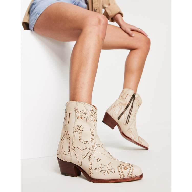 FREE PEOPLE New Frontier Womens Western Boots - WHITE