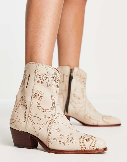 Free People New Frontier doodle print western boot in beige