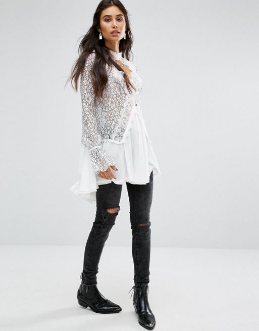 Free People New Tell Tale Lace Long Sleeve Tunic