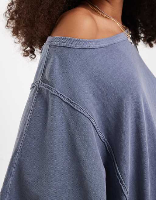 Free People next level boxy cropped t-shirt in night shadow blue, 3 of 4