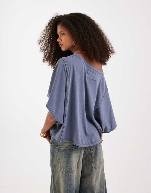 Free People next level boxy cropped t-shirt in night shadow blue, 4 of 4