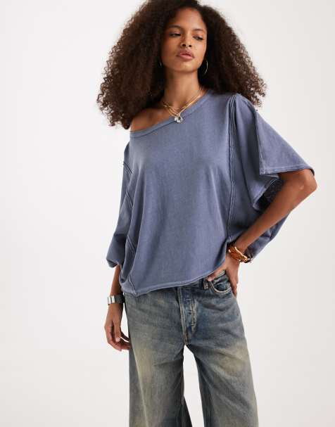 Free People – Next Level – Mörkblå, kort t-shirt med boxig passform - view 1