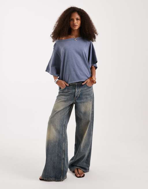 Free People – Next Level – Mörkblå, kort t-shirt med boxig passform, 2 av 4