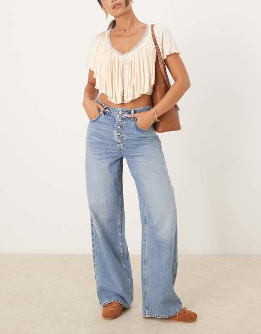 Free People – Nia – Jasnoniebieskie jeansy o bardzo luźnym kroju boyfriend