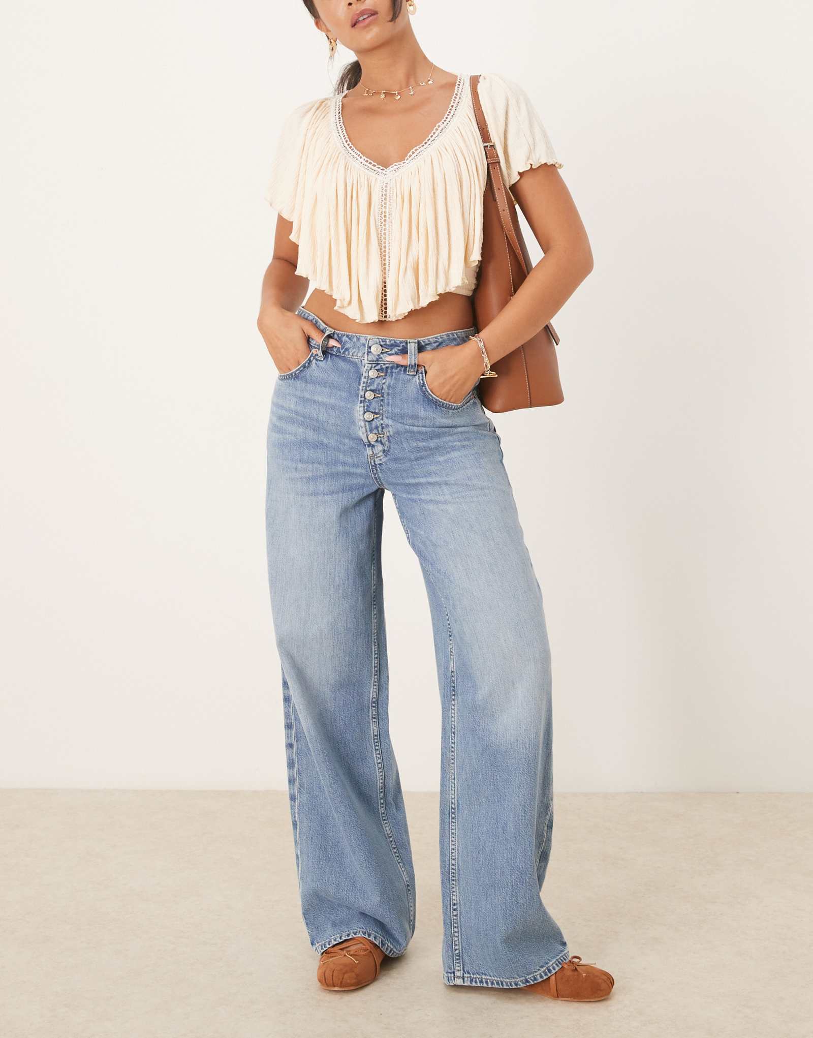 Джинсы бойфренда Free People nia с напуском светло-голубого цвета