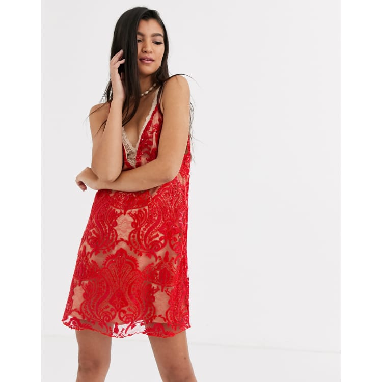 Free people 2025 red lace dress