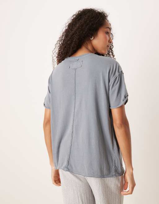 Free People – Nina – Blå, melerad t-shirt i oversize, 3 av 4